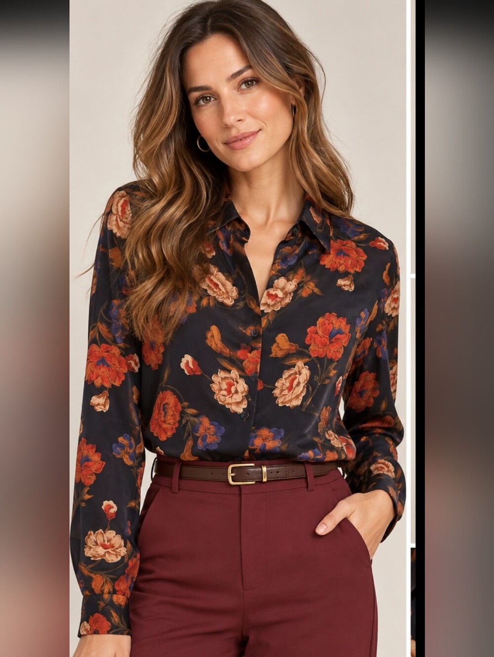Vintage Jones New York 100% Silk Floral Button Down Blouse Size 10